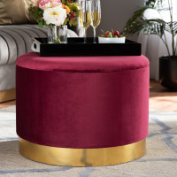 Baxton Studio JY19A221-Red/Gold-Otto Marisa Glam and Luxe Red Velvet Fabric Upholstered Gold Finished Storage Ottoman